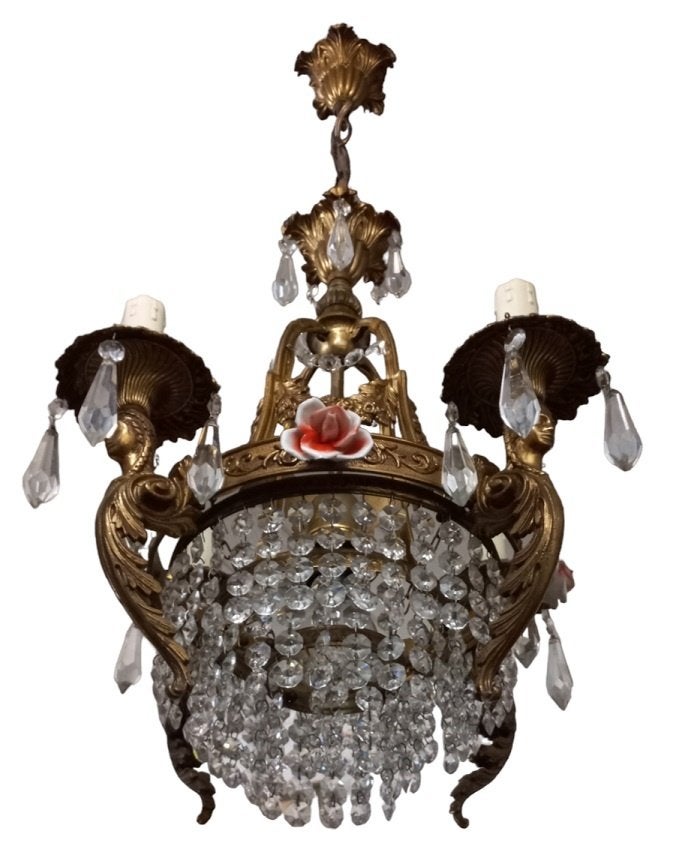Franse bellenluster met kariatide figuren, Antiek en Kunst, Antiek | Lampen, Ophalen