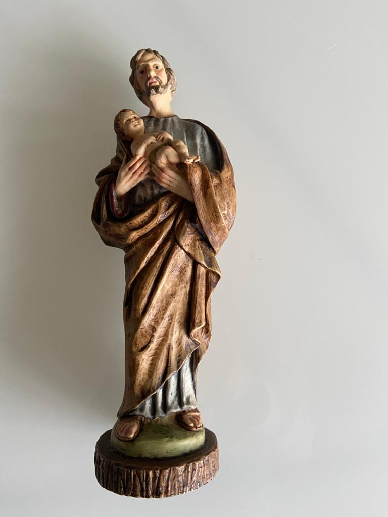 Vintage Beeld Heilige Jozef met Jezuskind - Polystone, Ophalen