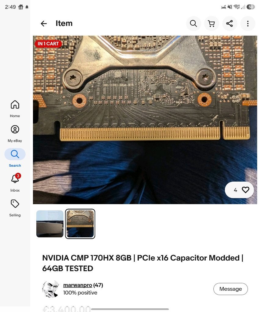 Capaciters condensatoren 170hx mod, voor techies, Computers en Software, Ophalen of Verzenden, Zo goed als nieuw, GDDR6, Nvidia