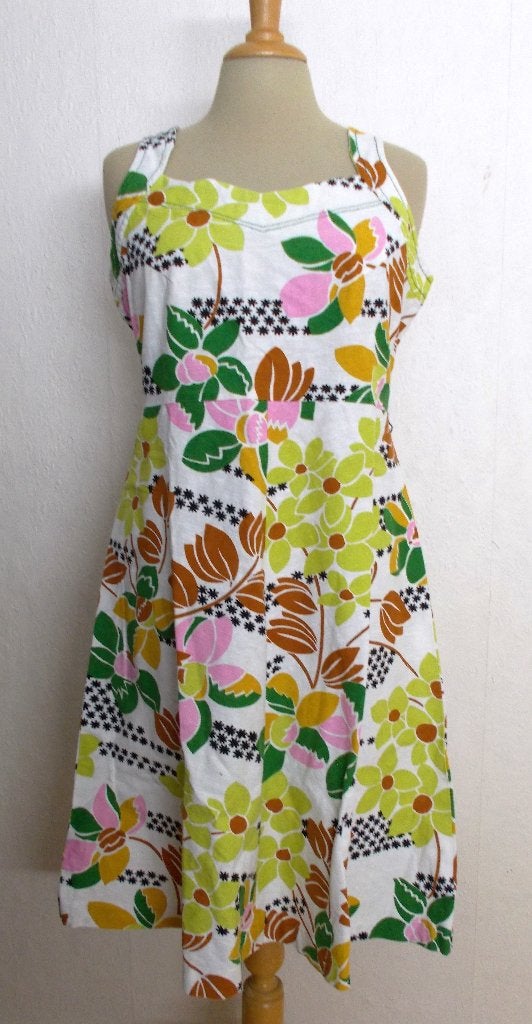 100% katoen vrolijke boho/vintage handmade jurk! 40, Maat 38/40 (M), Zo goed als nieuw, Knielengte, Meerkleurig
