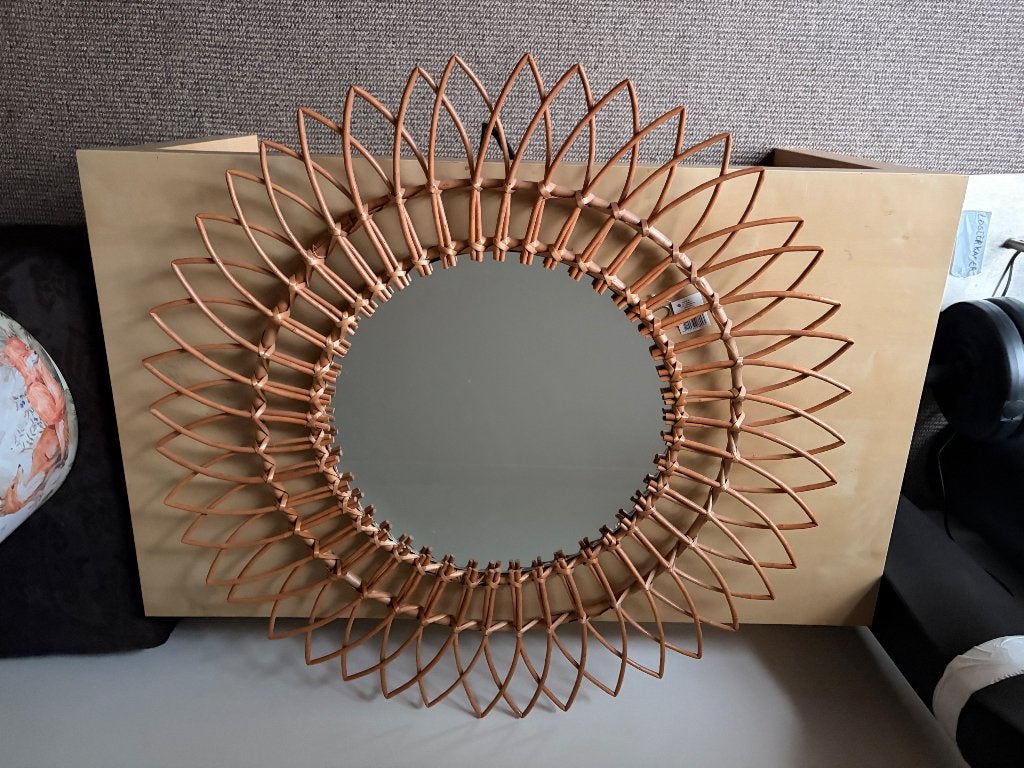 Spiegel rotan xenos, Rond, Nieuw, Ophalen of Verzenden, 75 tot 100 cm