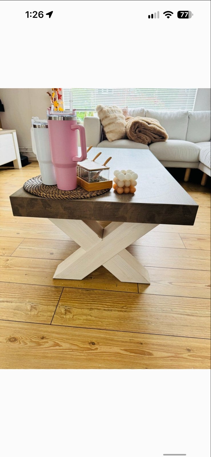 Salontafel met uniek X-onderstel - Zo goed als nieuw, Huis en Inrichting, Ophalen, 100 tot 150 cm, 50 tot 100 cm, Zo goed als nieuw
