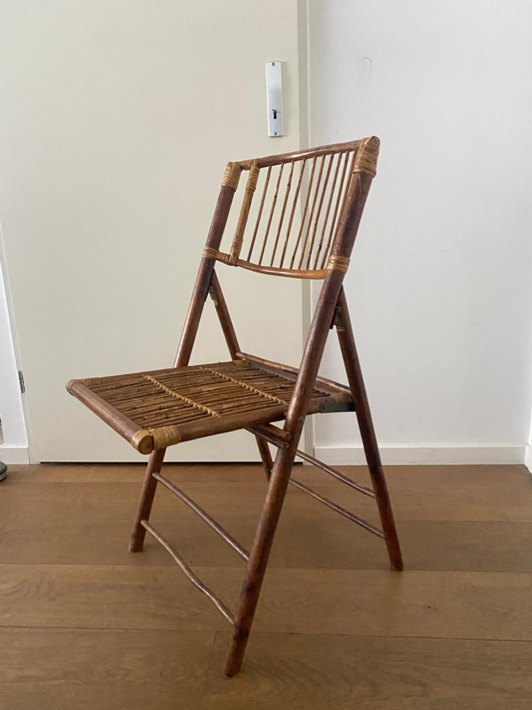 Vintage bamboe klapstoel, Ophalen, Gebruikt, Bruin, Eén