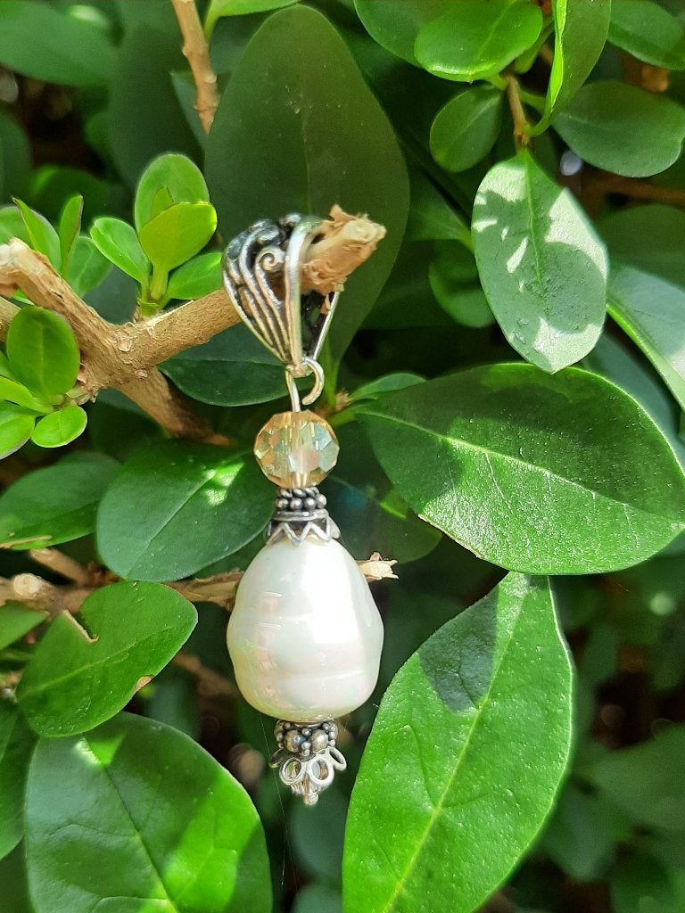 Hanger Cynthia shellparel-glas-swarovski kristal zilver, Ophalen, Wit, Nieuw, Met parel