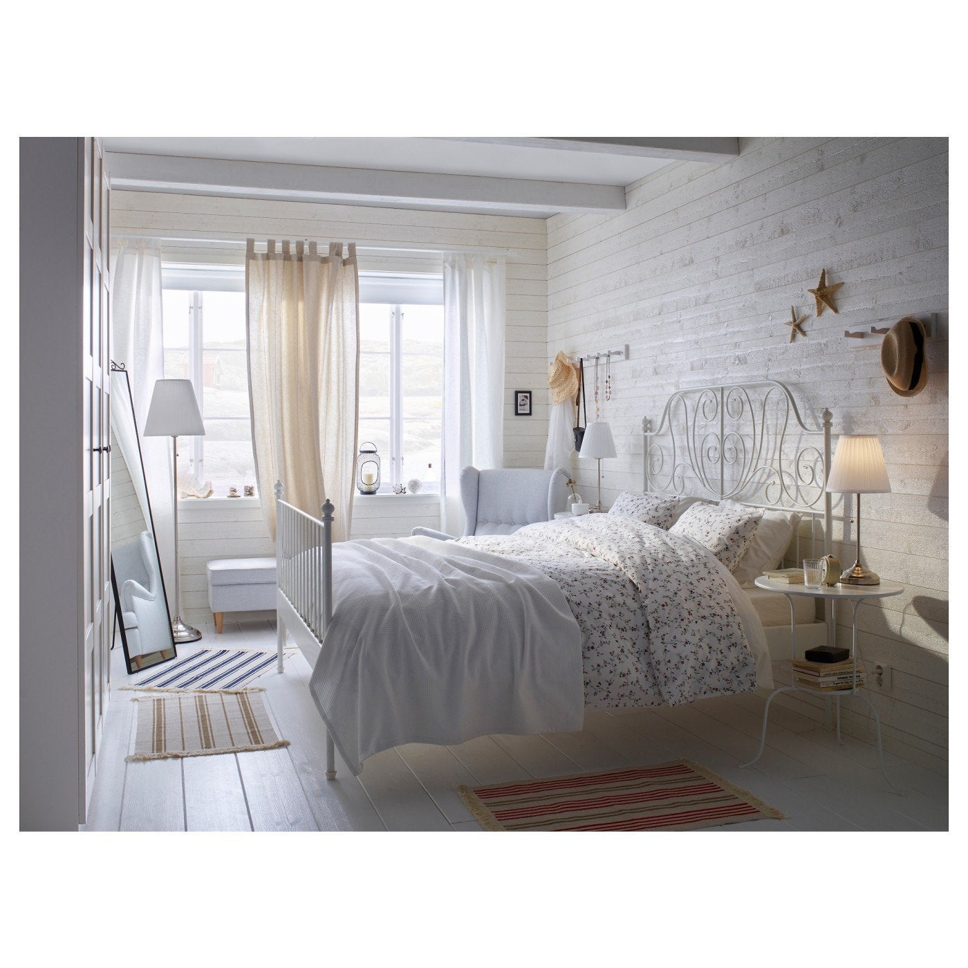 IKEA LEIRVIK Bed 140cm wit met 2x SULTAN LADE lattenbodems, Ophalen, Gebruikt, Wit, Tweepersoons