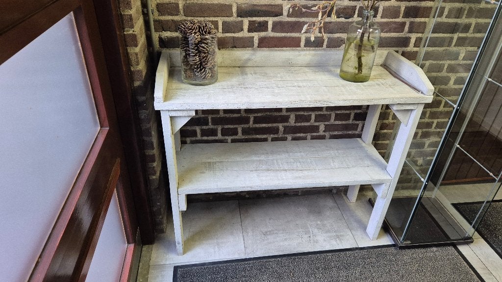 Hele mooie landelijke whitewash sidetable met onderplank, Ophalen, Gebruikt, 100 tot 150 cm, Landelijk, rustiek, white-wash, artistiek