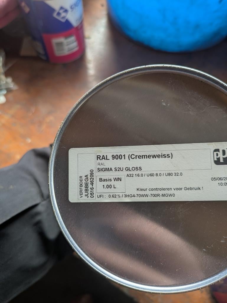 Sigma Contour PU Gloss RAL 9001 Cremewit 1L, Ophalen of Verzenden, Nieuw, Wit