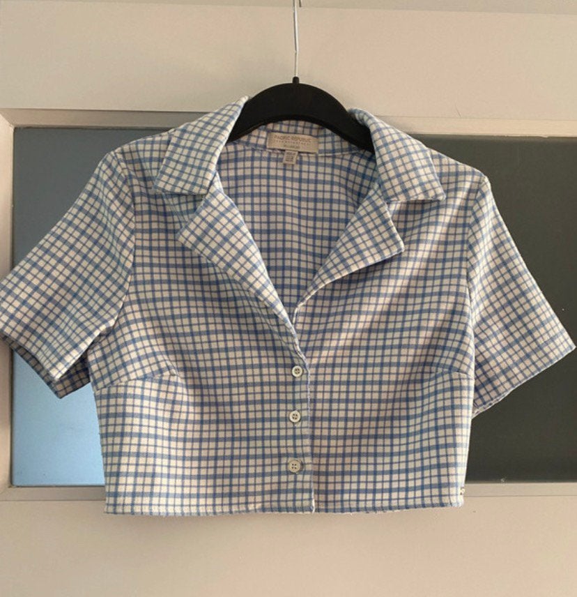 Y2K geruite cropped top XS, Overige kleuren, Ophalen of Verzenden, Zo goed als nieuw, Korte mouw