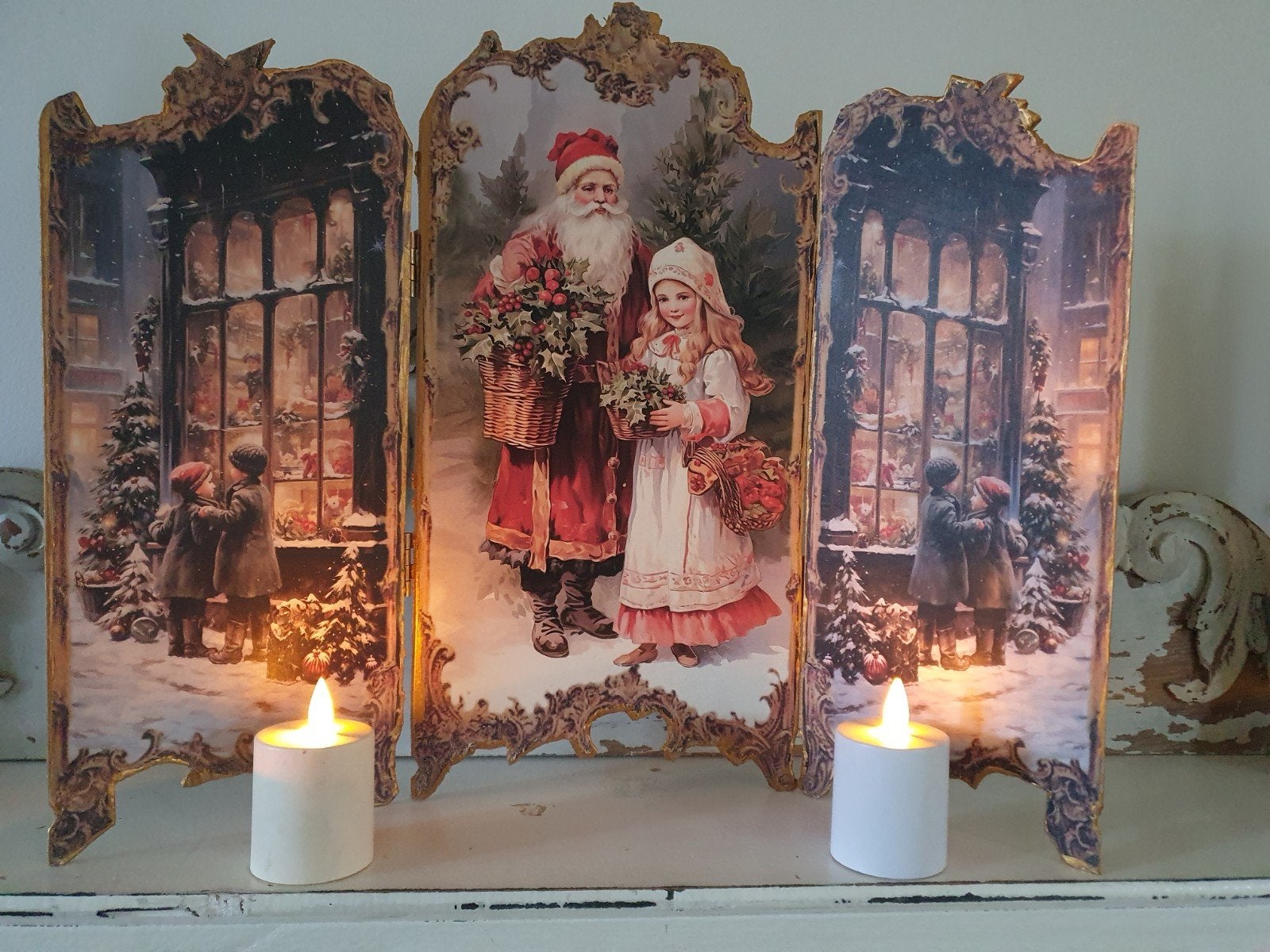 brocante stijl  barok drieluik nostalgische kerst, Antiek en Kunst, Ophalen of Verzenden