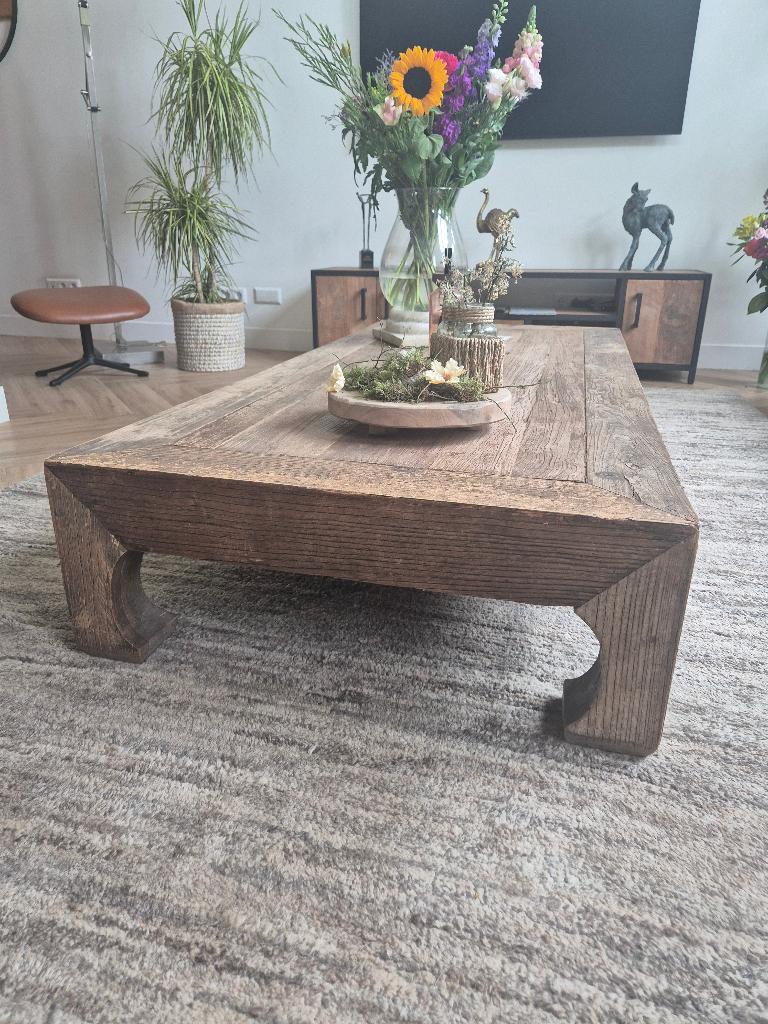 Lage houten Salontafel, Ophalen, Gebruikt, Eikenhout, 50 tot 100 cm