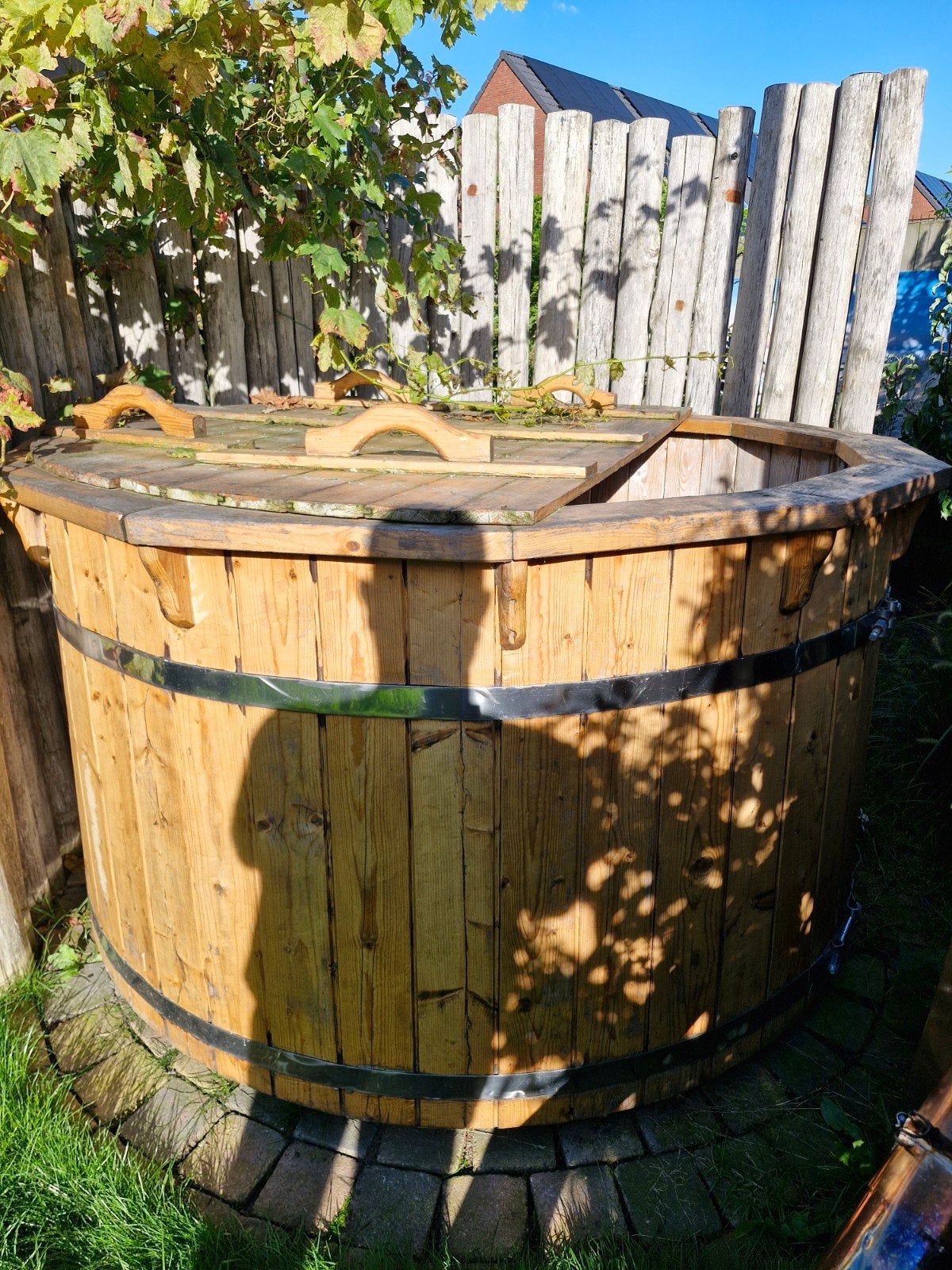 Houten Hottub met Externe Kachel - Gebruikt, Tuin en Terras, Ophalen, Gebruikt, Filter, Vast