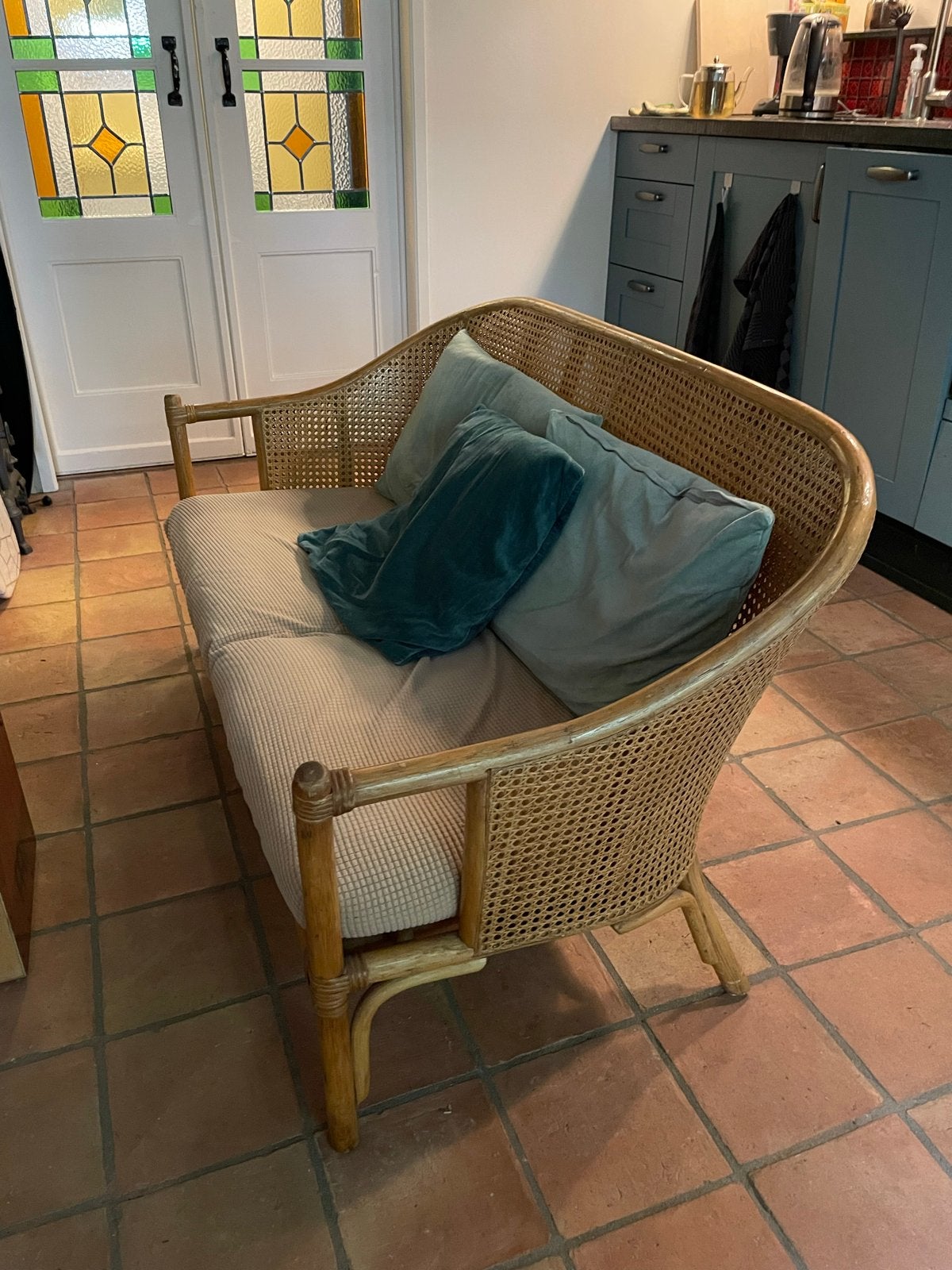 Vintage Rotan Bankje, Ophalen, Gebruikt, 150 tot 200 cm, Tweepersoons