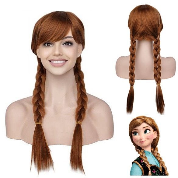 Leuke Frozen Disney pruik prinses Anna met 2 vlechten, Verzenden, Nieuw, Pruik of Haarverlenging