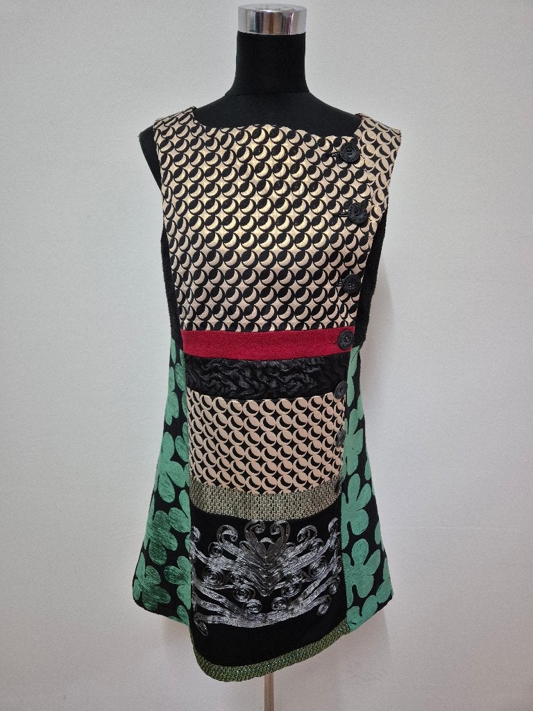 J548 - Fleurige Desigual jurk maat 44 (1), Ophalen of Verzenden, Zo goed als nieuw, Maat 42/44 (L), Knielengte