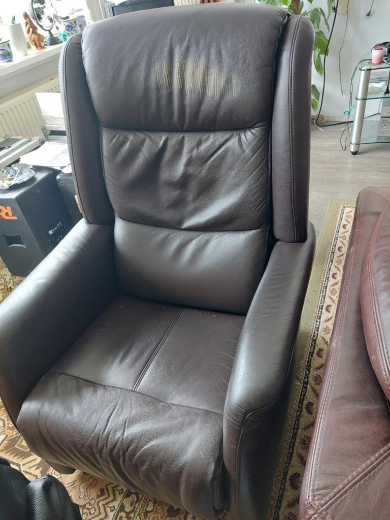 Zo goed als nieuwe leren relaxfauteuil - Bruin, Ophalen of Verzenden, Zo goed als nieuw, 75 tot 100 cm, Leer