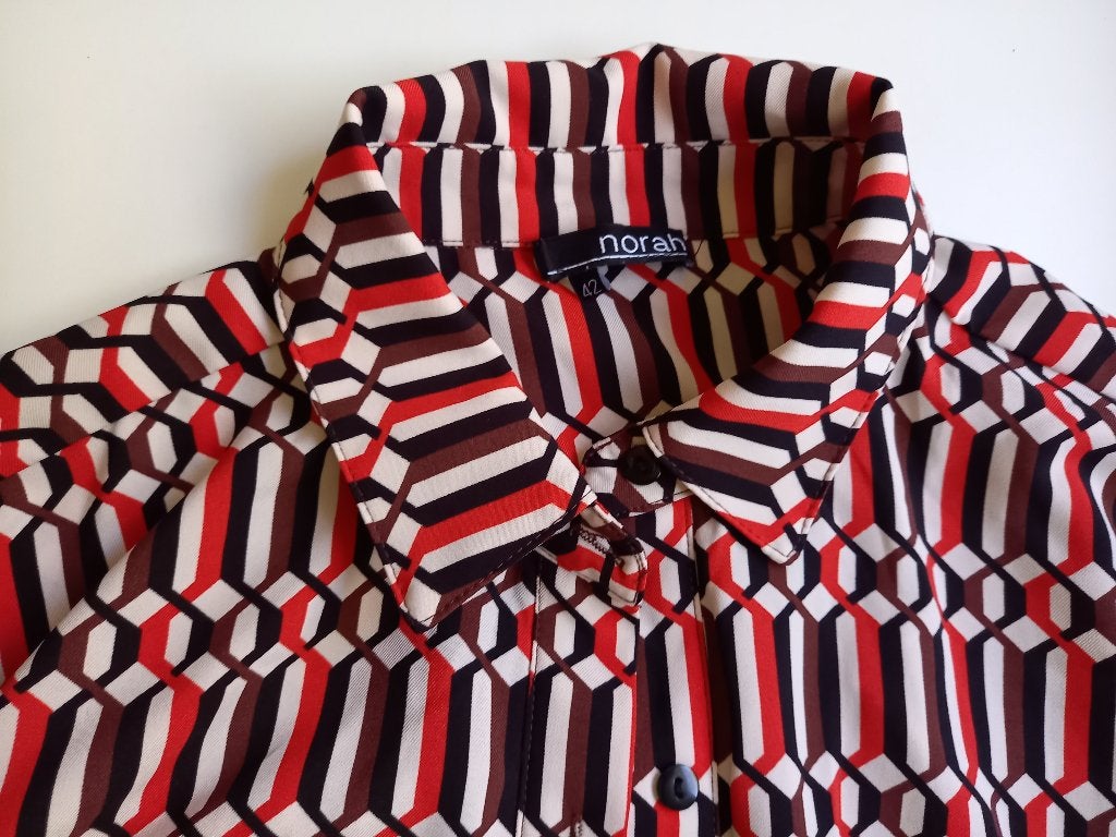 NORAH mooie oranje-bruin-zwart ecru blouse jurk, mt 42-44, Bruin, Verzenden, Maat 42/44 (L), Zo goed als nieuw
