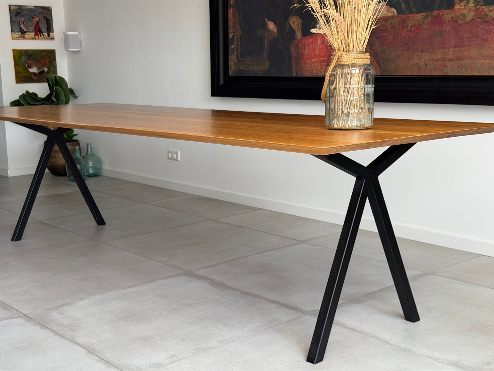 Studio Henk Slim X-type Eiken Eettafel 280x100 cm, Ophalen, 100 tot 150 cm, Eikenhout, 200 cm of meer
