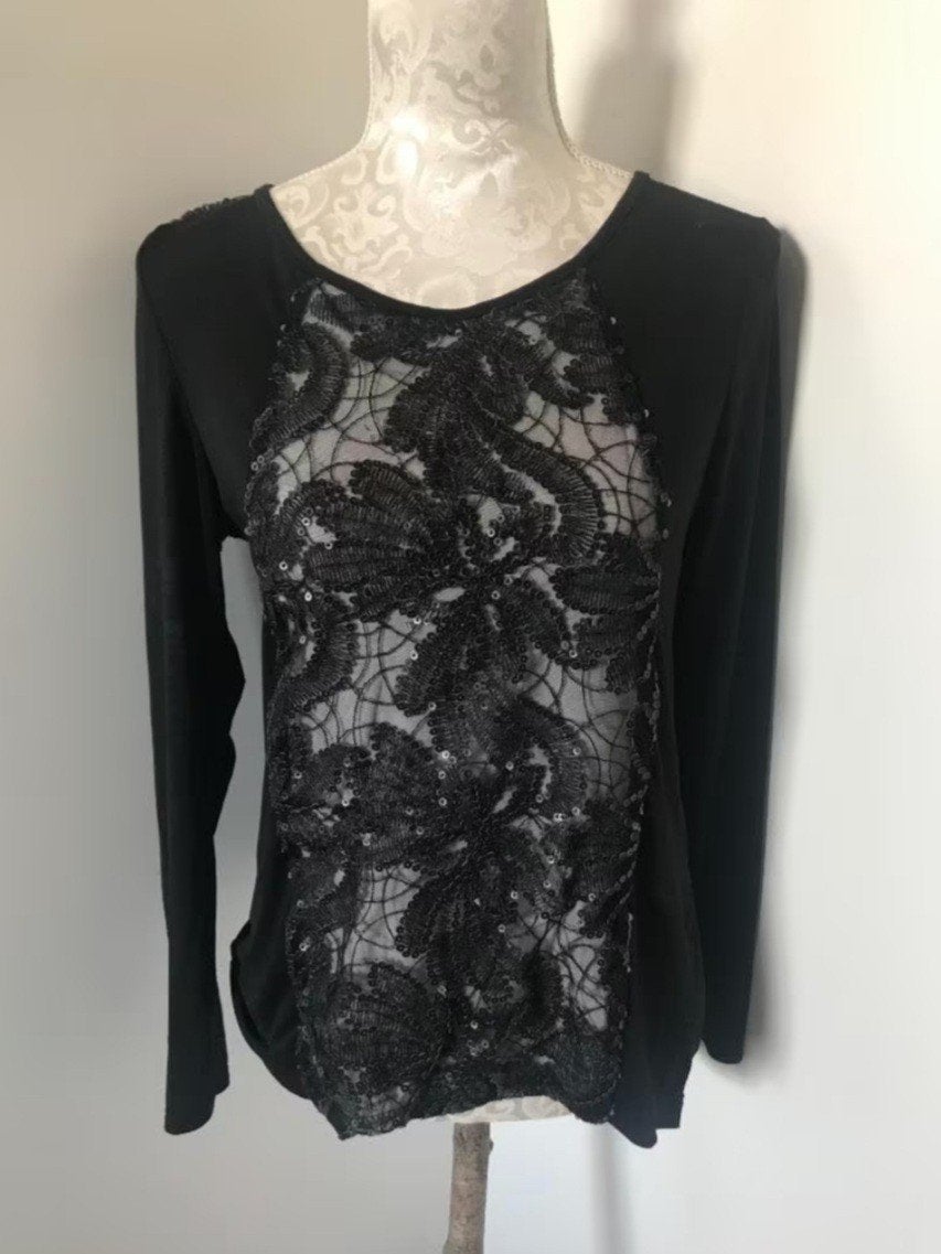 T-Shirt met Kant van Transfer, Kleding | Dames, Maat 38/40 (M), Zwart, Ophalen of Verzenden, Zo goed als nieuw