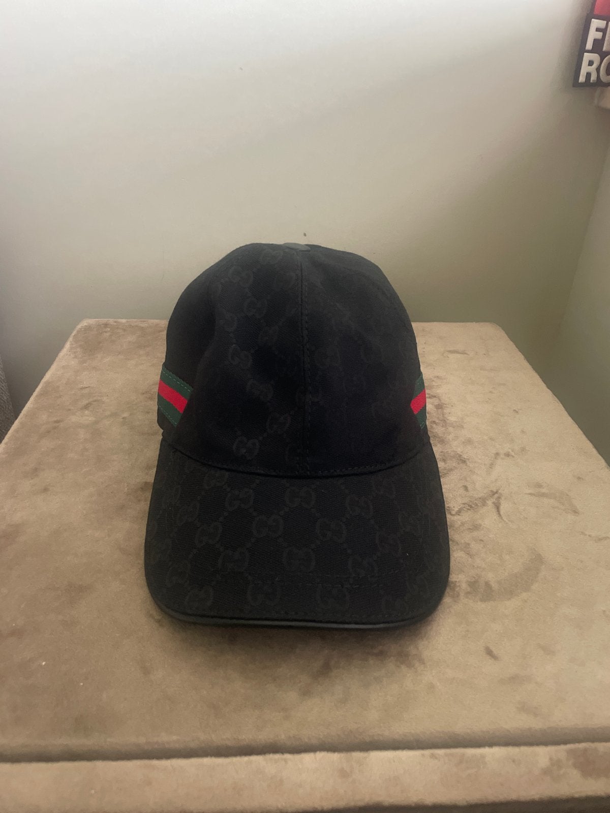Gucci GG Supreme Baseballpet Zwart met Webdetail, Kleding | Heren, Hoeden en Petten, Ophalen of Verzenden, Gedragen, One size fits all