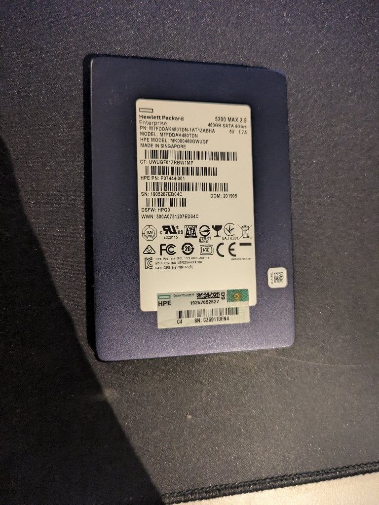 2x HPE Micron 5200 MAX 480GB Enterprise SSD, Computers en Software, Intern, Gebruikt, Ophalen of Verzenden, Micron