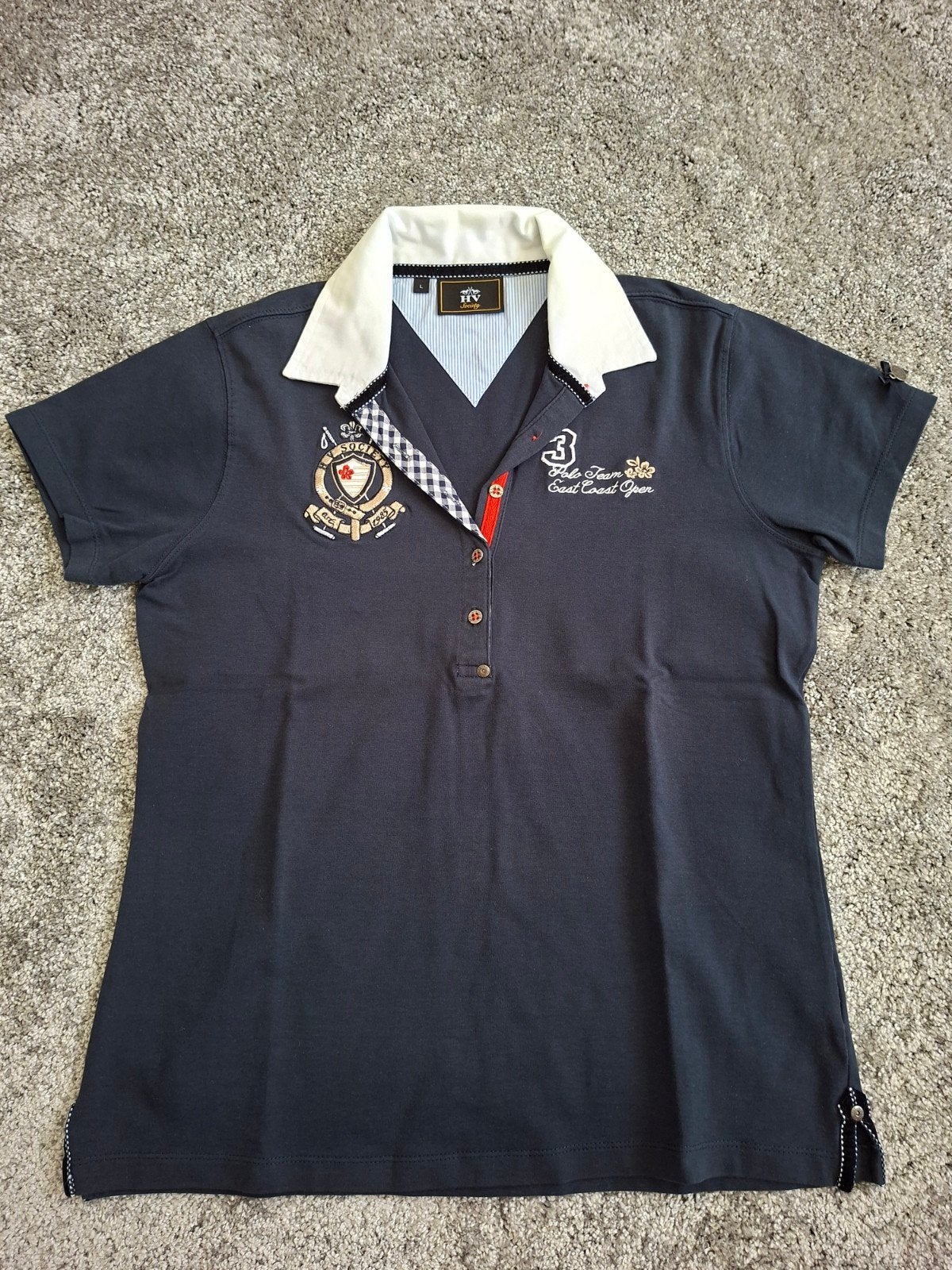 Poloshirt HV Society donkerblauw maat L, Blauw, Maat 42/44 (L), Ophalen of Verzenden, Zo goed als nieuw
