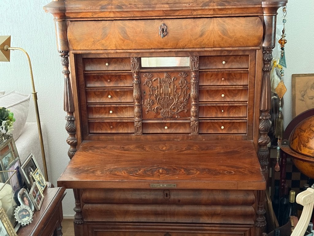 Antieke secretaire/kabinetkast ca. 1890 Biedermaier stijl, Ophalen, Gebruikt, Biedermaier