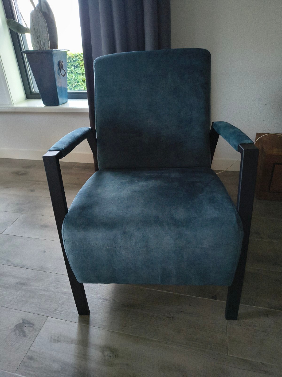 Prachtige blauwe fauteuil zo goed als nieuw., Ophalen, Minder dan 75 cm, Zo goed als nieuw, 50 tot 75 cm