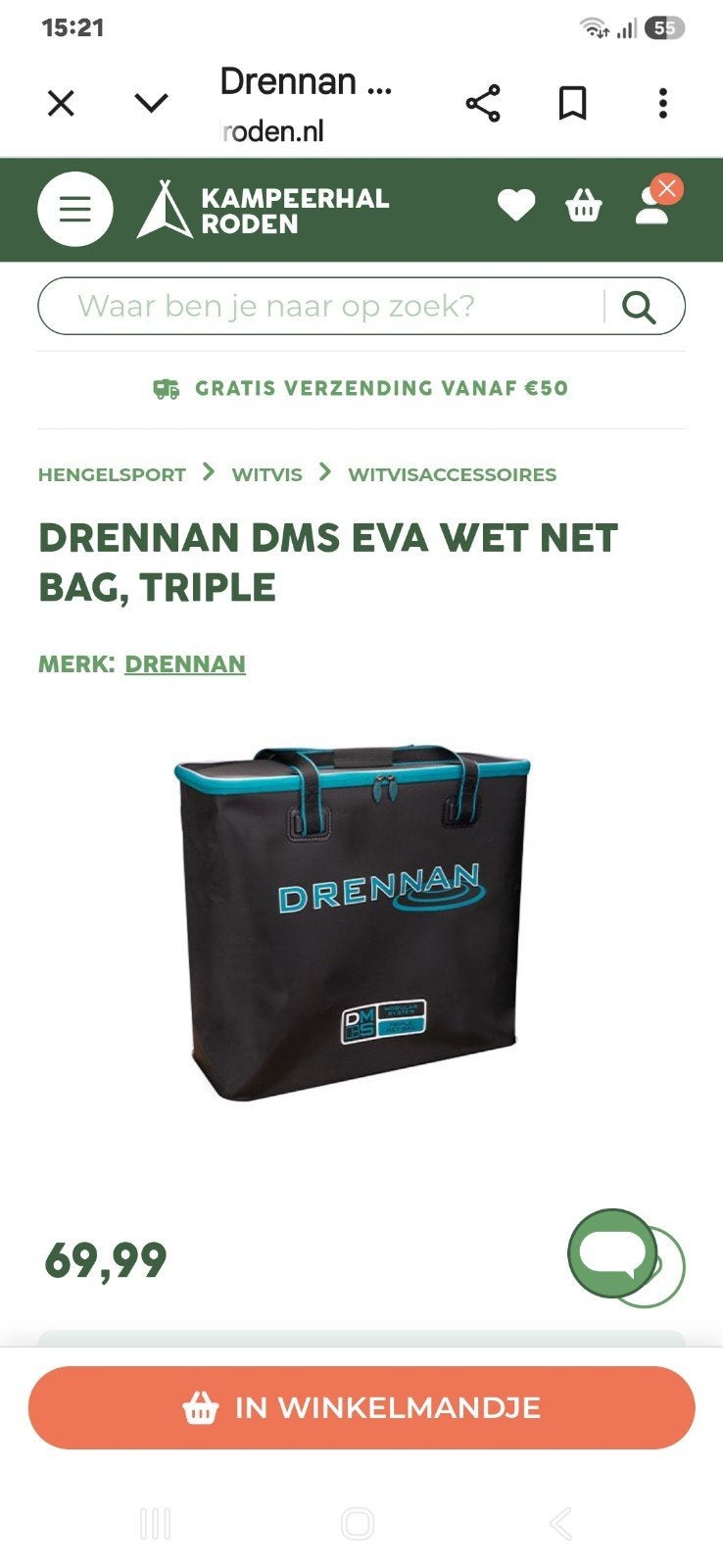 Drennan DMS EVA Wet Net Bag Triple - 50 eu, Ophalen, Zo goed als nieuw, Net of Fuik