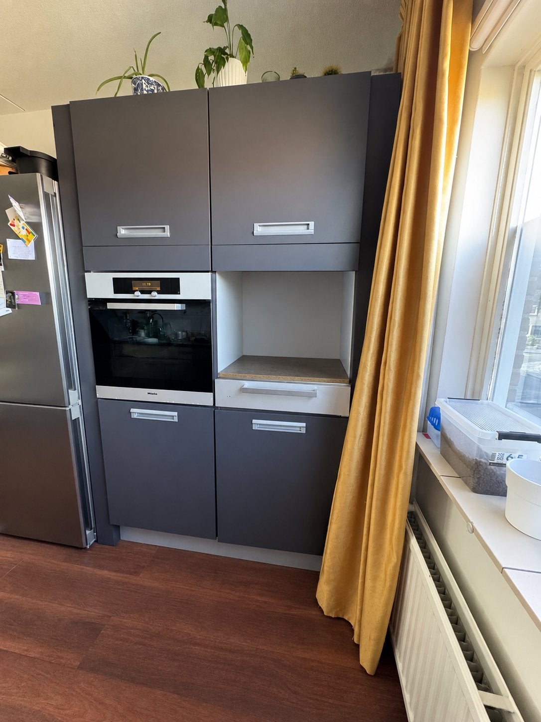 Miele inbouwoven + warmhoudlade met MDF-kast – compleet, Ophalen, Zo goed als nieuw, Grijs, Overige typen