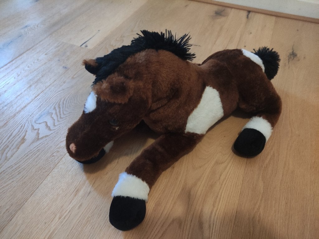 Knuffel donkerbruin gevlekt paard middelgroot, Ophalen of Verzenden, Gebruikt, Bruin, Paard