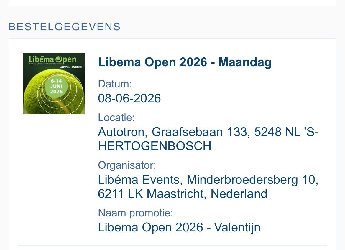 Libéma Open Tickets maandag 8 juni, Tickets en Kaartjes, Sport | Tennis, Twee personen, Juni