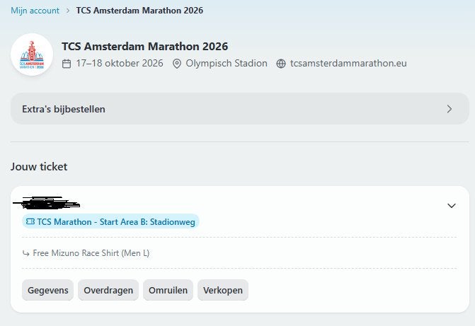 Startbewijs hele marathon Amsterdam, Eén persoon, Oktober