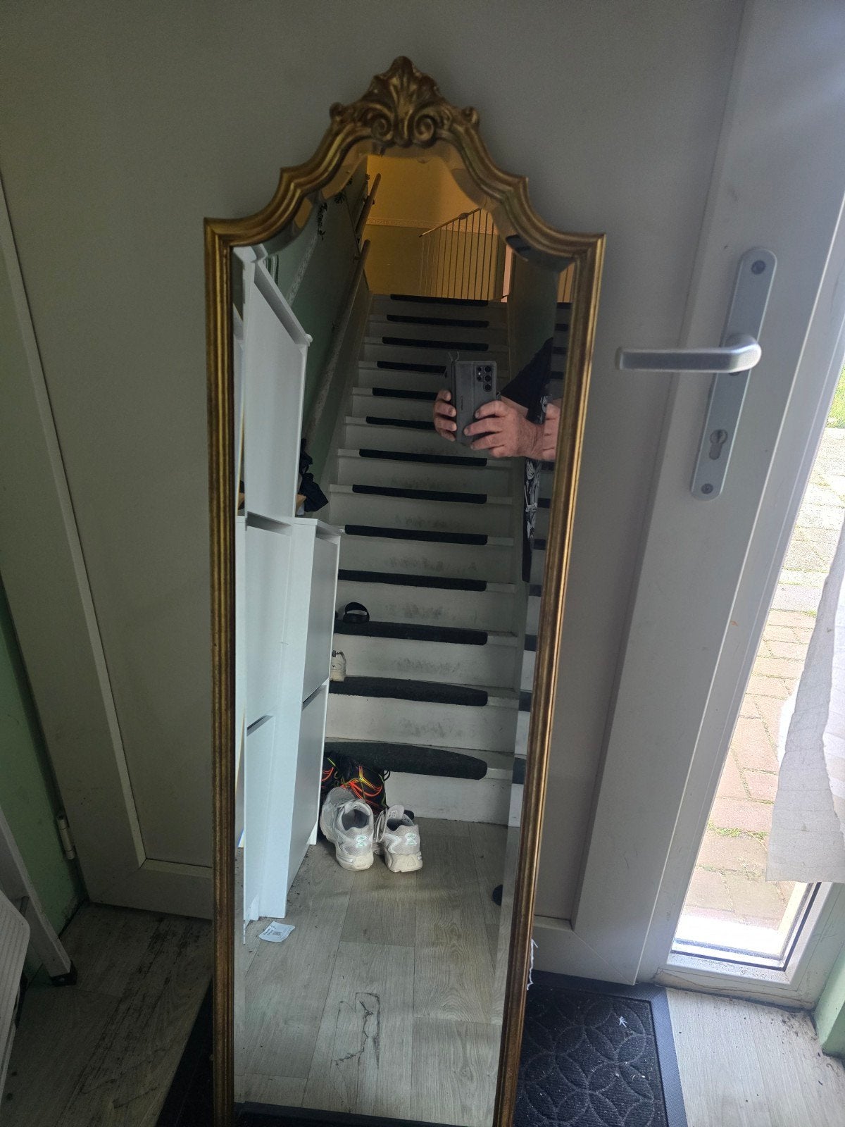 Antieke Spiegel met Gouden Barok Lijst - Geslepen Glas, Ophalen, Overige vormen, Minder dan 50 cm, 150 tot 200 cm