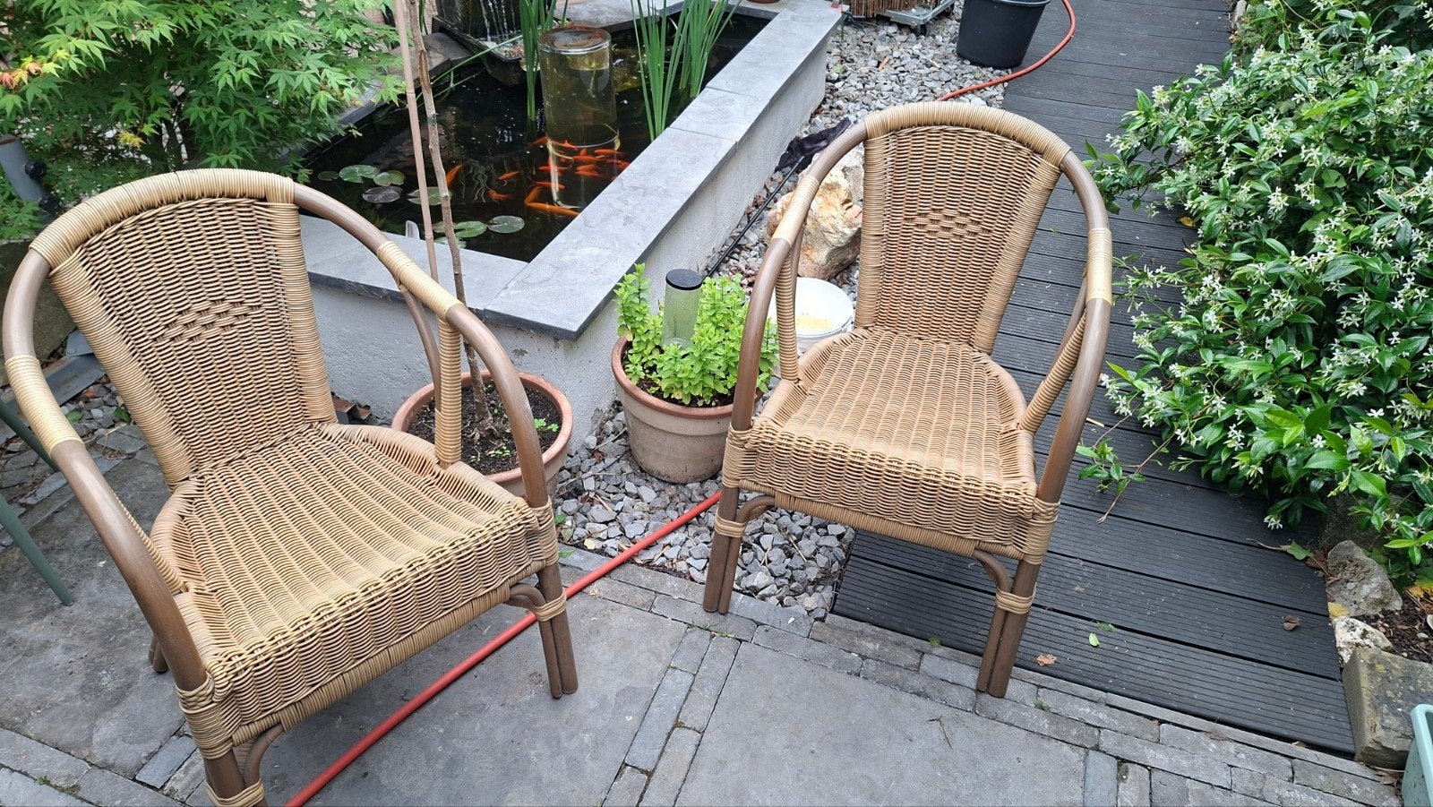 Kunststof terras rotan stoelen stapelbaar, Tuin en Terras, Ophalen, Gebruikt, Kunststof, Stapelbaar