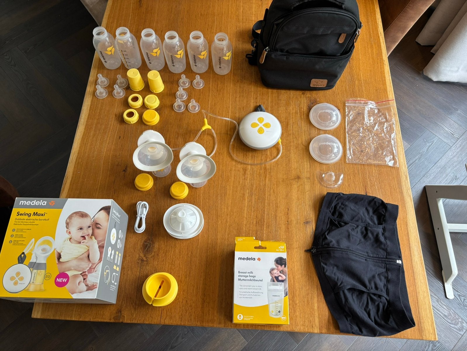 Medela Maxi Swing kolf, tas, koelelementen en andere extra’s, Gebruikt, Medela, Draagbaar, Borstkolf