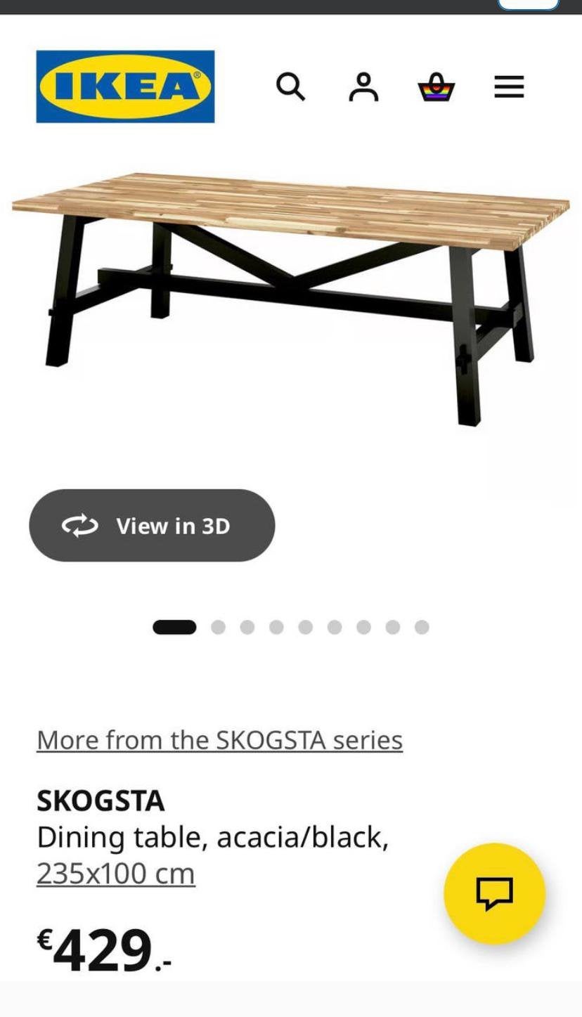 Nieuwe in doos IKEA SKOGSTA eettafel acacia /zwart, Ophalen of Verzenden, Zo goed als nieuw, Rechthoekig, Hout
