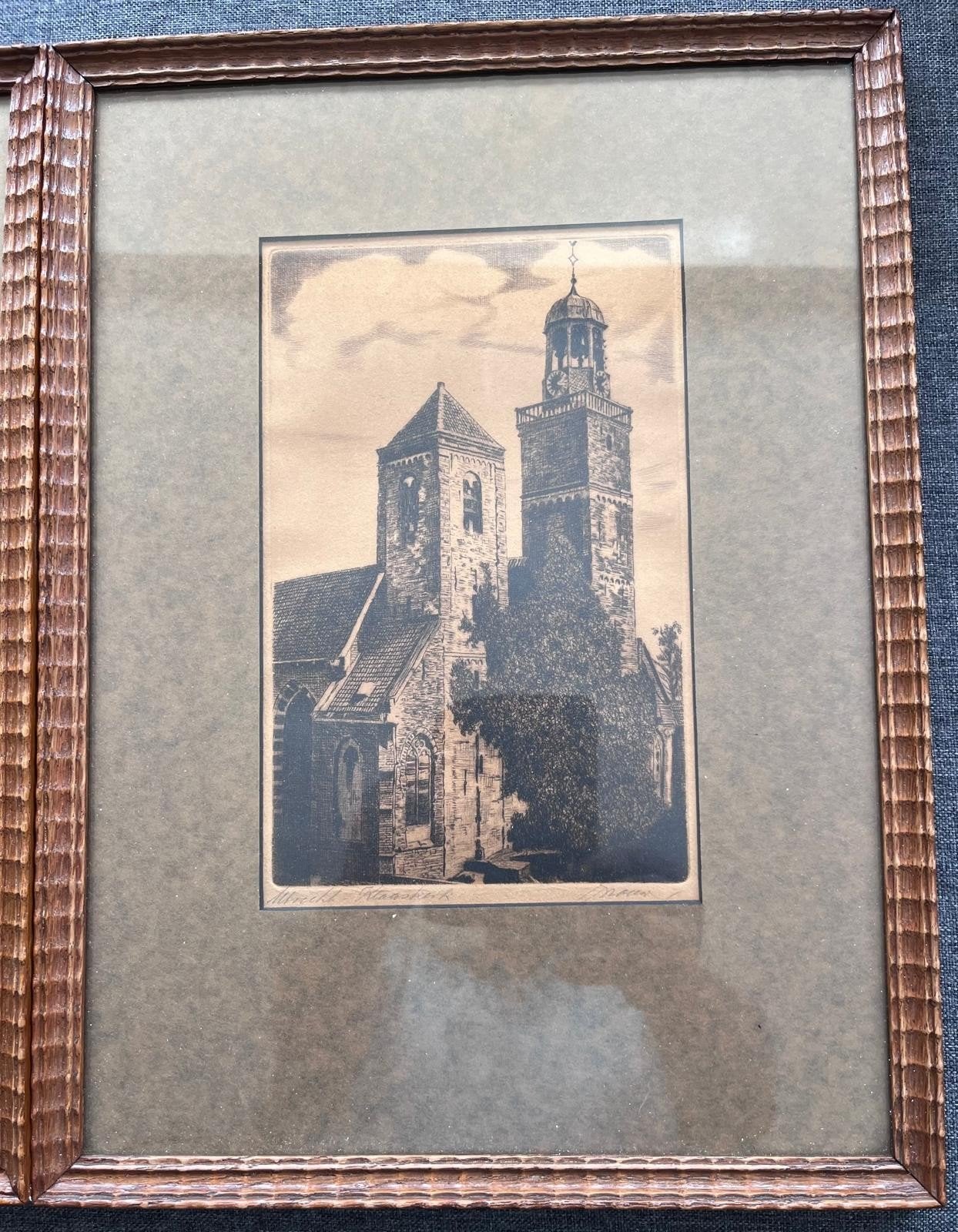 Ets van de Dom en Klaaskerk in Utrecht 30 x 40 cm, Ophalen of Verzenden
