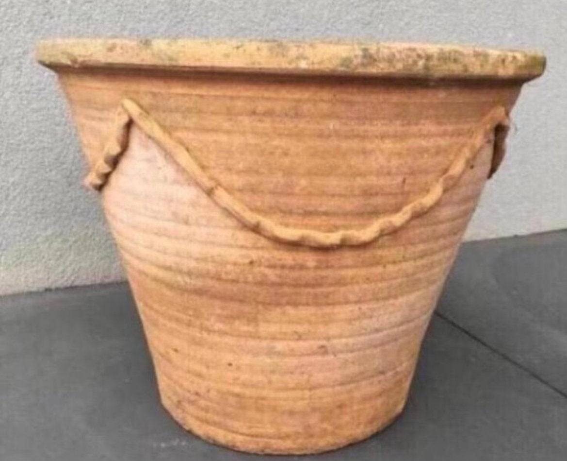 Prachtige oude Toscaanse terracotta bloempot vaas guirlandes, Ophalen, Gebruikt, 40 cm of meer, Rond