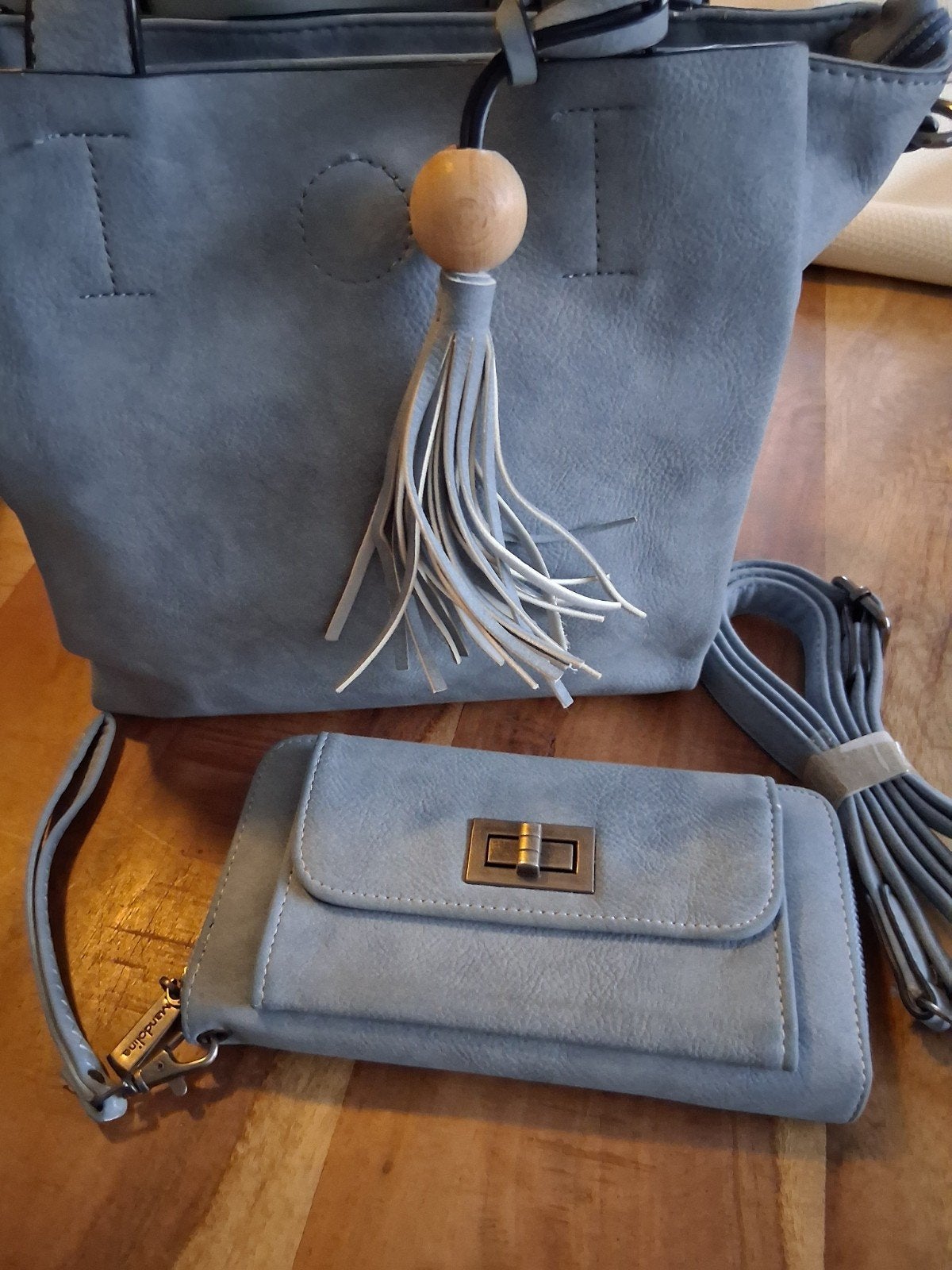 Stijlvolle lichtblauwe/ grijze handtas, Ophalen of Verzenden, Zo goed als nieuw, Blauw, Handtas