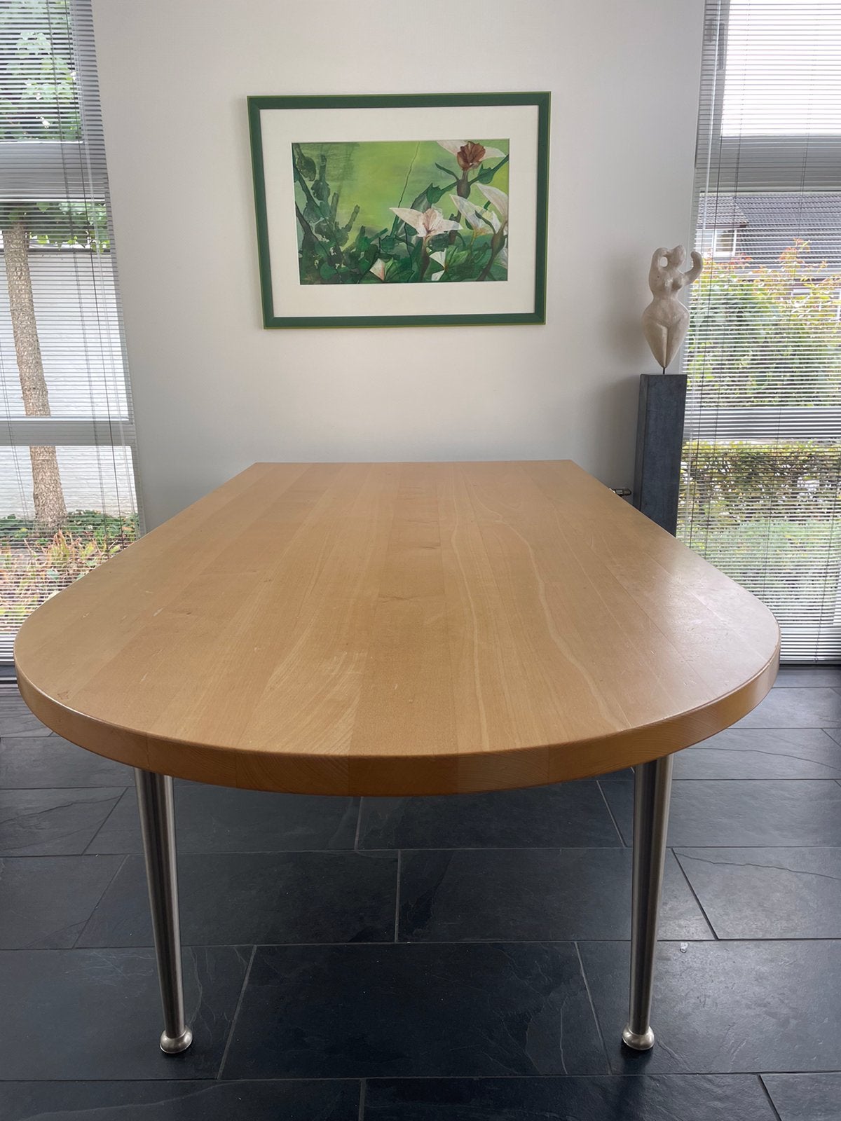 Ovale beukenhouten tafel, Huis en Inrichting, Tafels | Eettafels, Ophalen, Gebruikt, 50 tot 100 cm, Vijf personen of meer