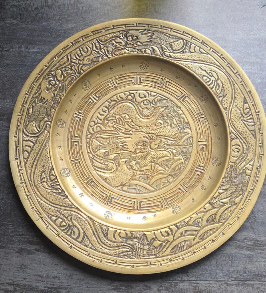 Antieke Chinese Messing Drakenplaat - Wanddecoratie, Ophalen of Verzenden