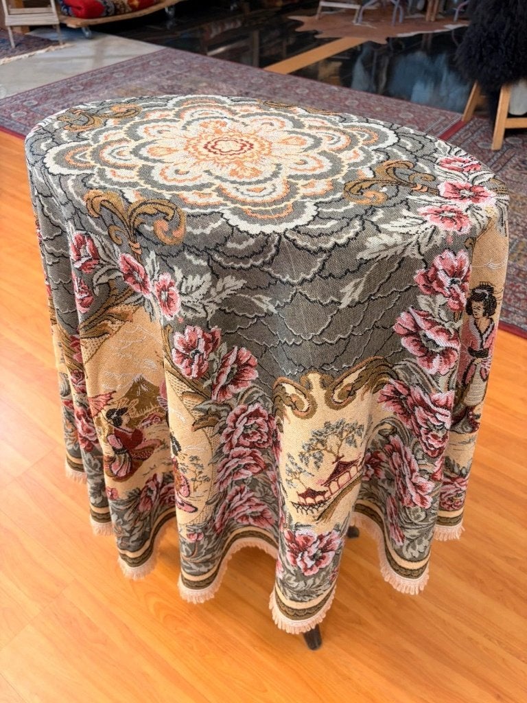 vintage tafelkleed met een Japans tafereel ovaal 160/140 cm, Ophalen of Verzenden