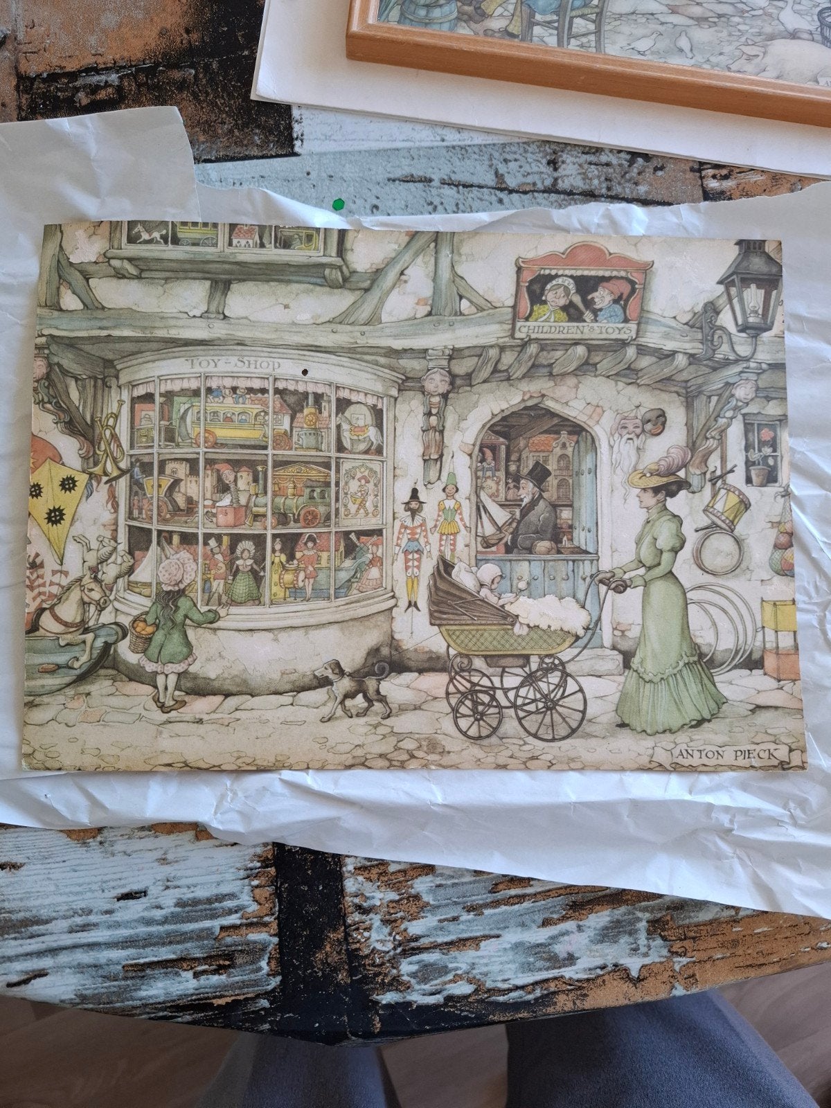 Anton Pieck - Speelgoedwinkel - Nostalgische Print, Antiek en Kunst, Ophalen of Verzenden, Print, Print/reproductie
