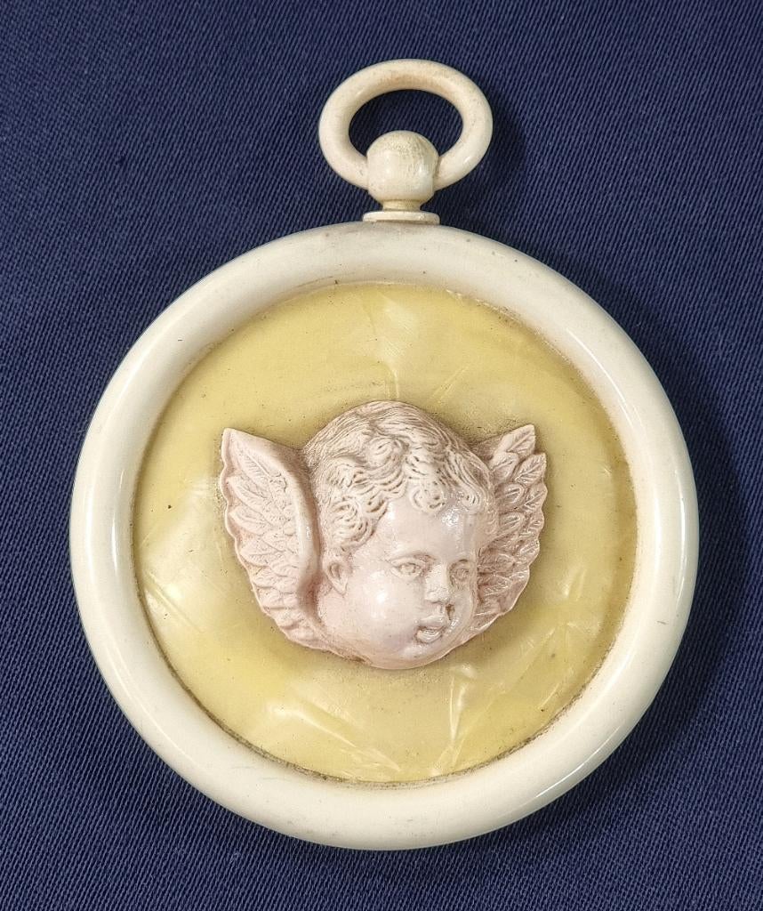 Art Deco celluloid Cherub Engel muurplaquette, Antiek en Kunst, Curiosa en Brocante, Ophalen of Verzenden
