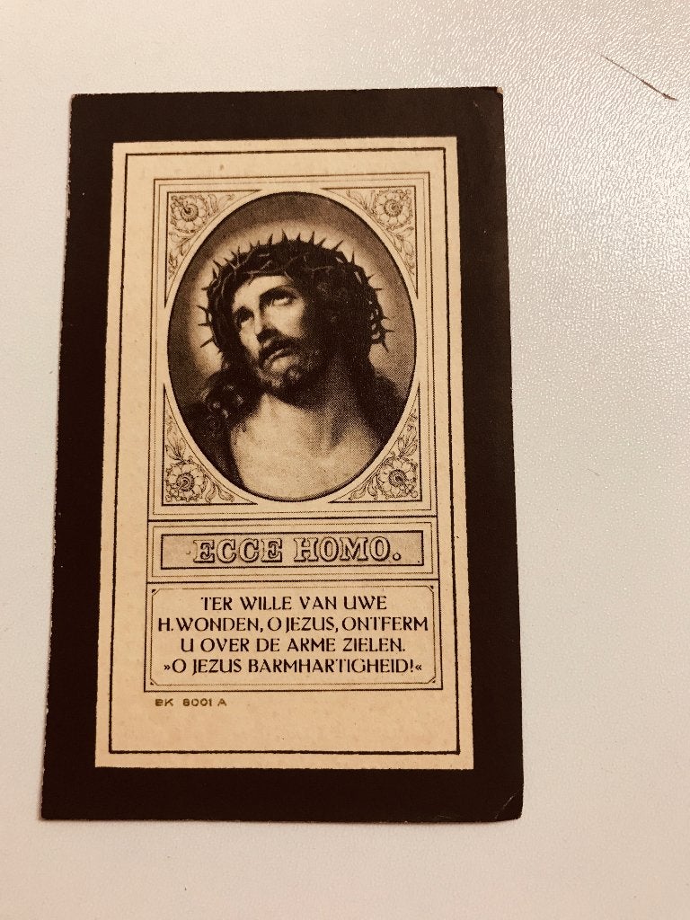 Oud bidprentje 'Ecce Homo' - Jezus met doornenkroon, Verzamelen, Ophalen of Verzenden, Bidprentje