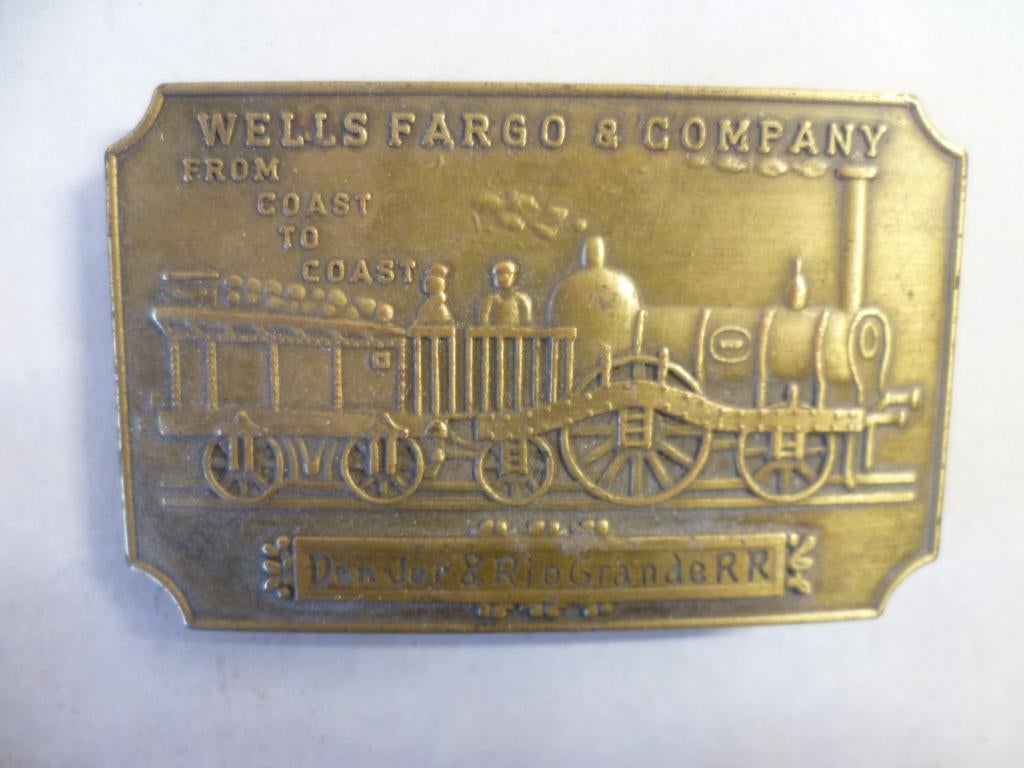 Koperen Riemgesp Wells Fargo & Compagny from coast to coast., Losse buckle of gesp, Overige kleuren, Minder dan 95 cm, Ophalen of Verzenden