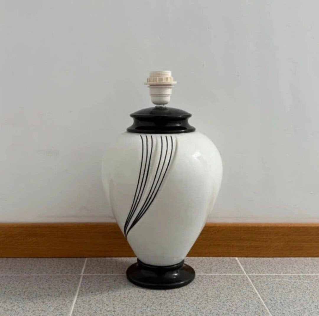 Vintage design Tafellamp 80s, Keramiek, Zwart/Wit, Spanje, Wit, Ophalen of Verzenden, Keramiek, Design