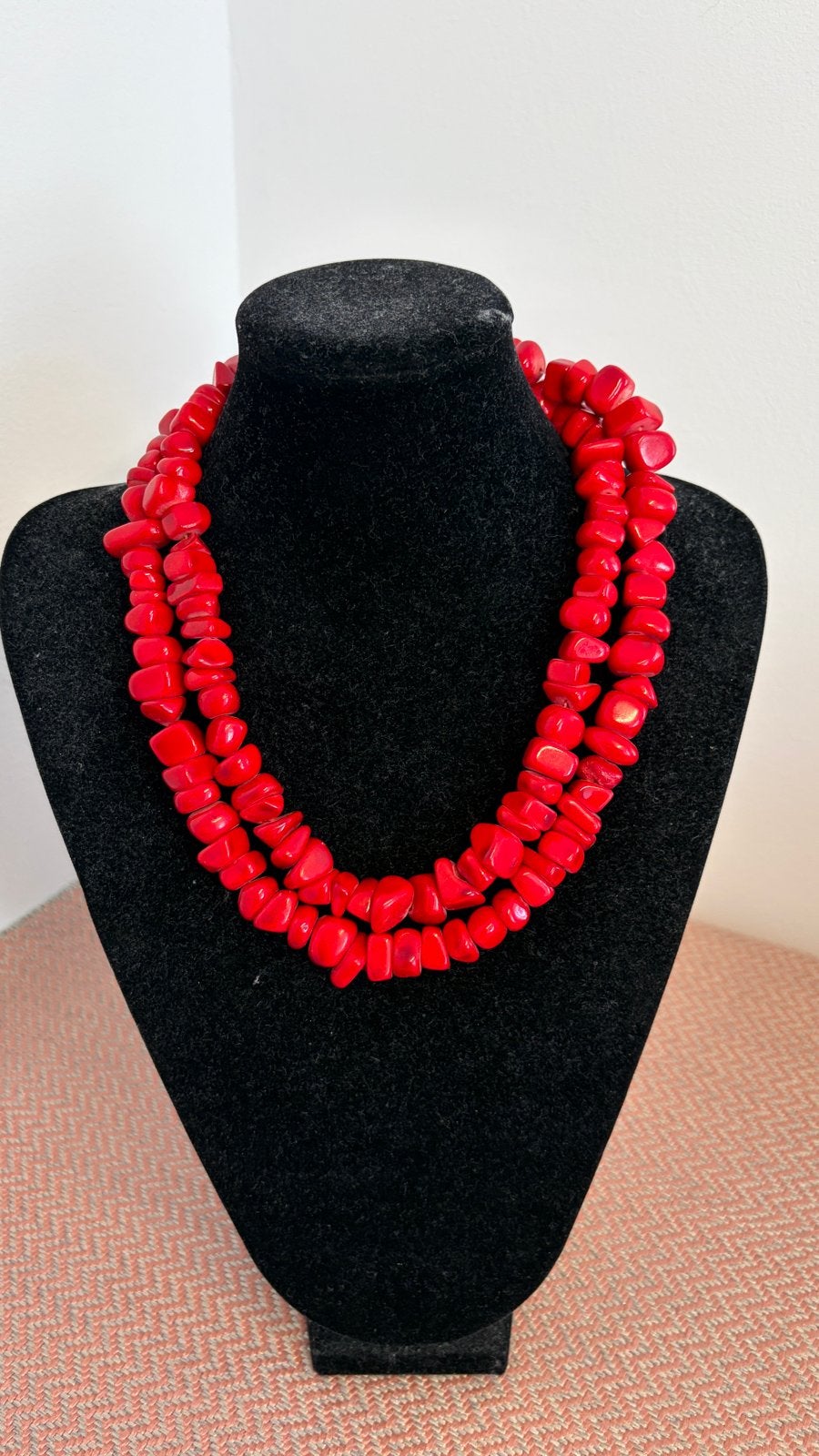 Echt rode Bloedkoraal Ketting - Dubbele Streng prachtig, Sieraden, Tassen en Uiterlijk, Kettingen, Ophalen of Verzenden, Zo goed als nieuw