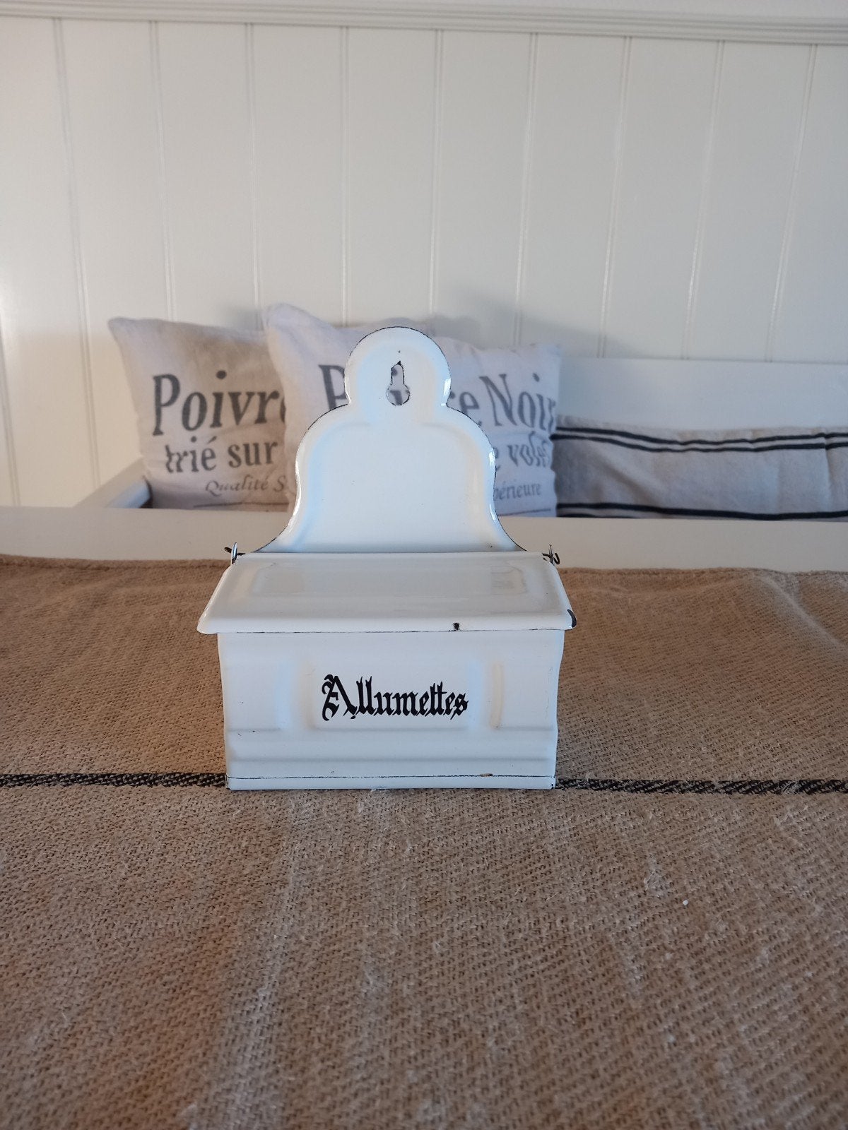 Vintage Emaille Allumettes Lucifersdoosje - Wit, Antiek en Kunst, Ophalen of Verzenden