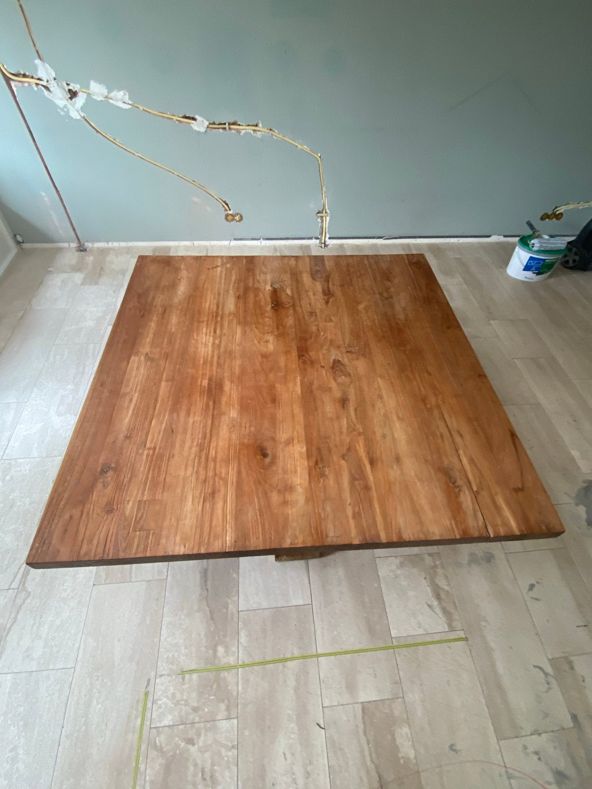 Mooie vierkante teak tafel, Ophalen, 100 tot 150 cm, Zo goed als nieuw, Vijf personen of meer